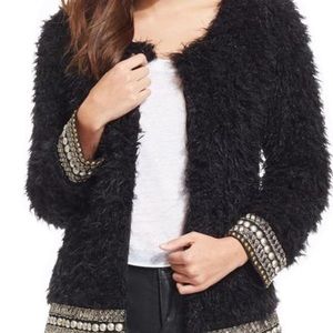 Jessica Simpson Kassidy Embellished Faux-Shearling Black Studded Jeweled Jacket
